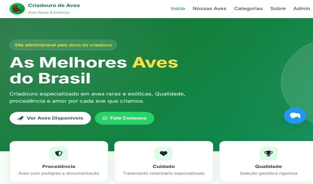 Site para criadouro de aves
